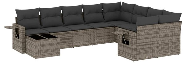 10 részes szürke polyrattan kerti ülőgarnitúra párnákkal