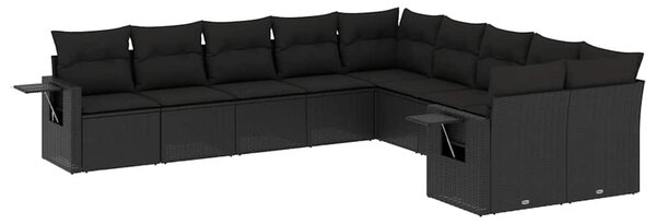 10 részes fekete polyrattan kerti ülőgarnitúra párnákkal