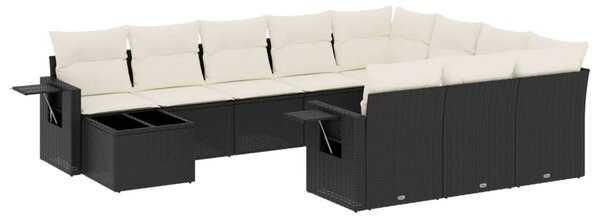 11 részes fekete polyrattan kerti ülőgarnitúra párnákkal