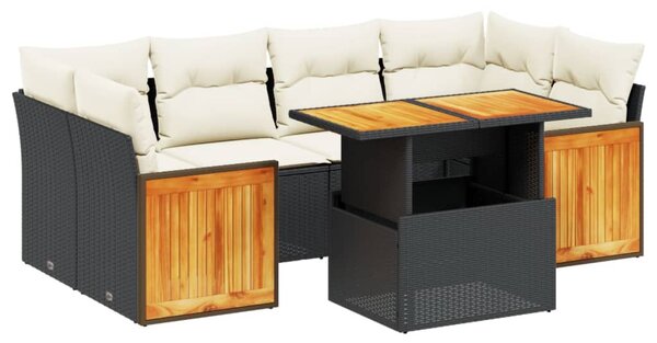 7 részes fekete polyrattan kerti ülőgarnitúra párnával