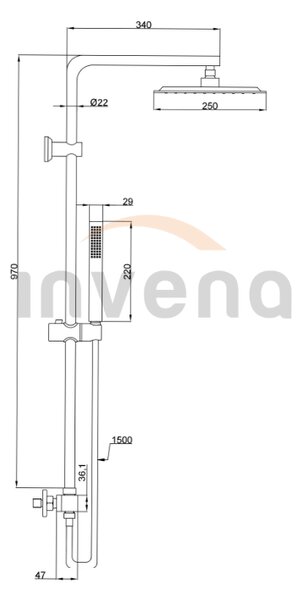 Invena Svart, Trend termosztatikus zuhanycsaptelep zuhanygarnitúrával Svart 25x25 cm, króm, INV-AU-85-001-X
