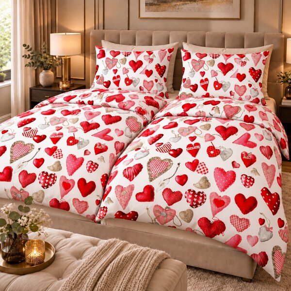 Deluxe 3D Love fehér pamut ágyneműhuzat TiaHome - 1x Párna 90x70cm, 1x Paplan 140x200cm