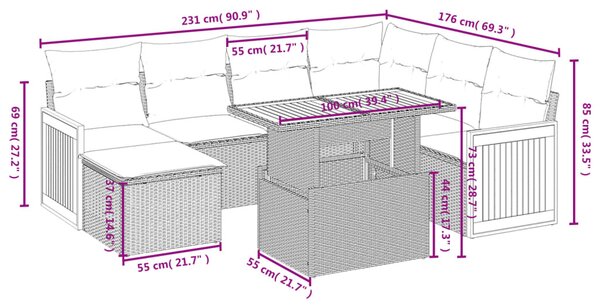 8 részes fekete polyrattan kerti ülőgarnitúra párnákkal