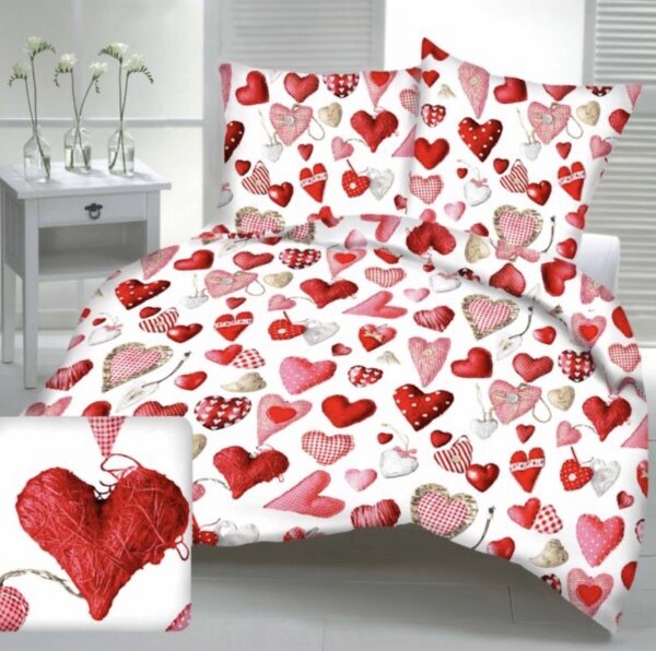 Deluxe 3D Love fehér pamut ágyneműhuzat TiaHome - 1x Párna 90x70cm, 1x Paplan 140x200cm