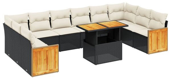 11 részes fekete polyrattan kerti ülőgarnitúra párnákkal