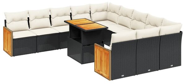 11 részes fekete polyrattan kerti ülőgarnitúra párnákkal