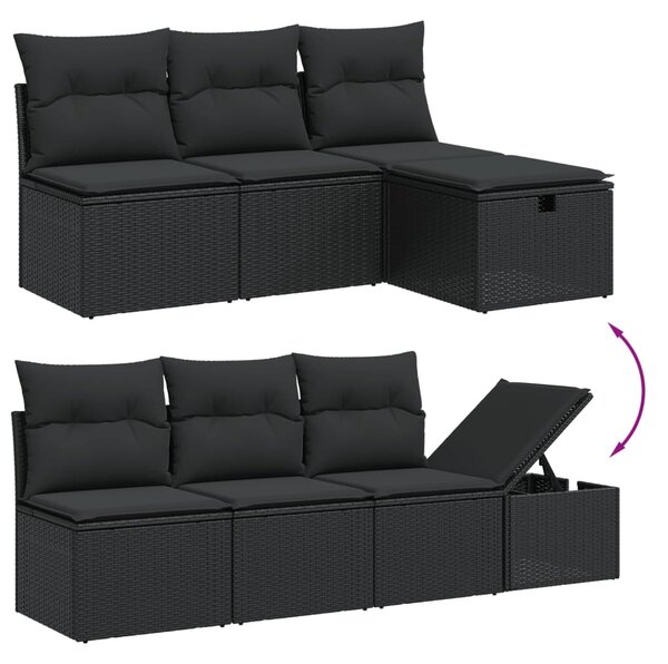 8 részes fekete polyrattan kerti ülőgarnitúra párnákkal
