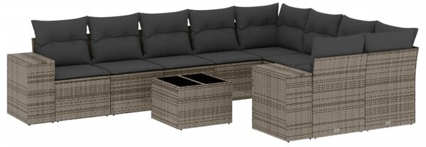 10 részes szürke polyrattan kerti ülőgarnitúra párnákkal