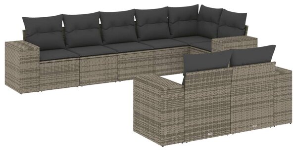 8 részes szürke polyrattan kerti ülőgarnitúra párnákkal