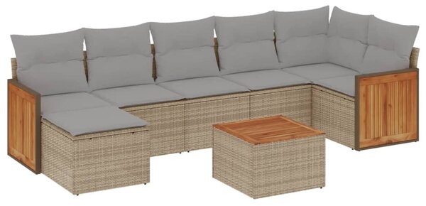 8 részes bézs polyrattan kerti ülőgarnitúra párnával