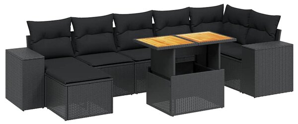 8 részes fekete polyrattan kerti ülőgarnitúra párnákkal