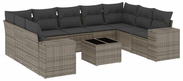 10 részes szürke polyrattan kerti ülőgarnitúra párnákkal
