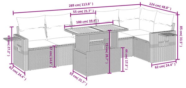 7 részes fekete polyrattan kerti ülőgarnitúra párnával