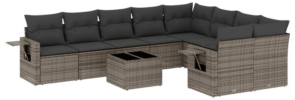 10 részes szürke polyrattan kerti ülőgarnitúra párnákkal