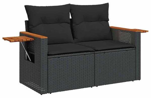 10 részes fekete polyrattan kerti ülőgarnitúra párnákkal