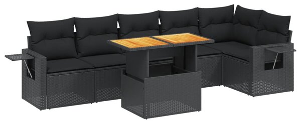 7 részes fekete polyrattan kerti ülőgarnitúra párnával