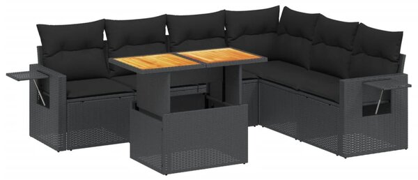 7 részes fekete polyrattan kerti ülőgarnitúra párnával