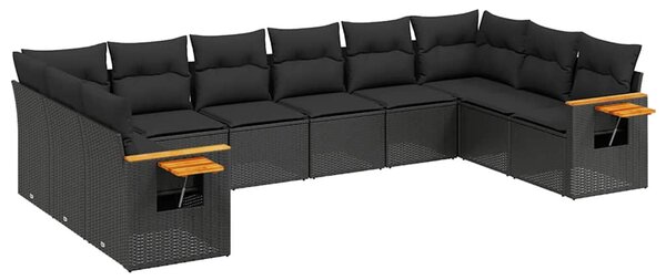 10 részes fekete polyrattan kerti ülőgarnitúra párnákkal