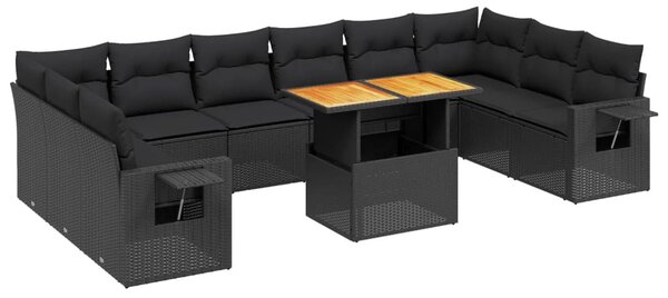 11 részes fekete polyrattan kerti ülőgarnitúra párnákkal