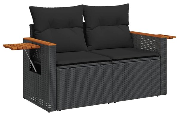7 részes fekete polyrattan kerti ülőgarnitúra párnával