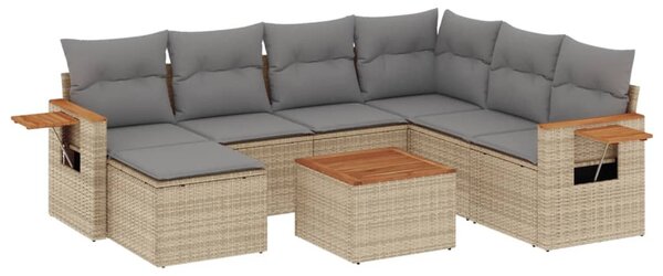 8 részes bézs polyrattan kerti ülőgarnitúra párnával