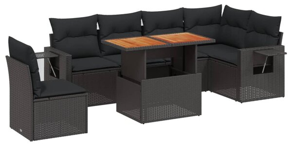 7 részes fekete polyrattan kerti ülőgarnitúra párnával