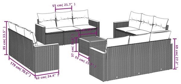 13 részes szürke polyrattan kerti ülőgarnitúra párnákkal