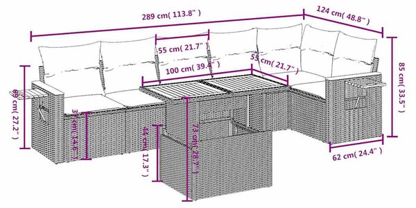 7 részes fekete polyrattan kerti ülőgarnitúra párnával