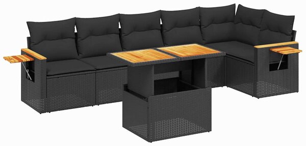 7 részes fekete polyrattan kerti ülőgarnitúra párnával