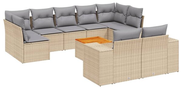 10 részes bézs polyrattan kerti ülőgarnitúra párnával