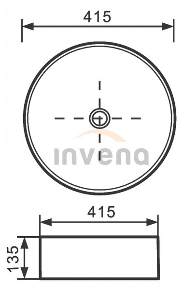 Invena Kos, kerámia munkalap mosogató 415x415x135 mm, fehér fényes, INV-CE-38-001-C