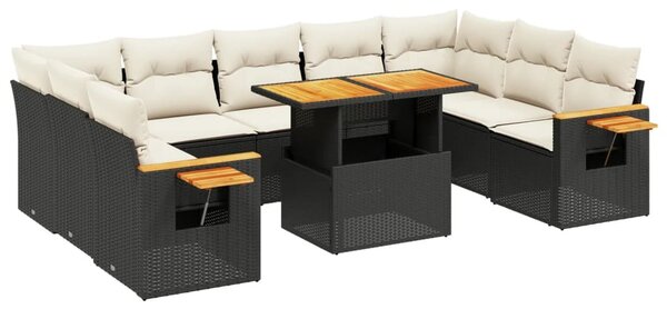 10 részes fekete polyrattan kerti ülőgarnitúra párnákkal
