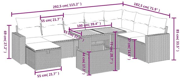 9 részes fekete polyrattan kerti ülőgarnitúra párnákkal