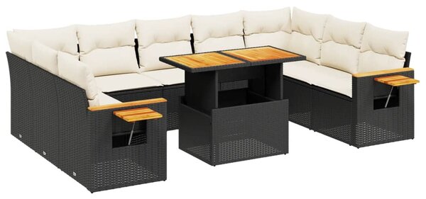 11 részes fekete polyrattan kerti ülőgarnitúra párnákkal