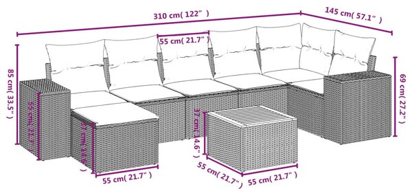 8 részes szürke polyrattan kerti ülőgarnitúra párnákkal