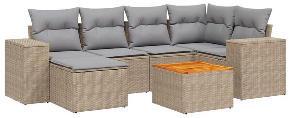 7 részes bézs polyrattan kerti ülőgarnitúra párnákkal