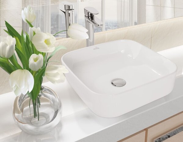 Invena Malaga, kerámia munkalap mosogató 390x390x140 mm, fehér fényes, INV-CE-39-001-C