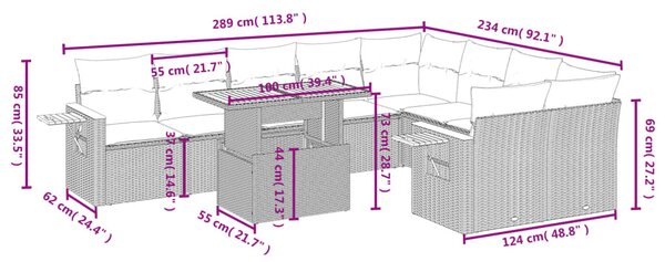 10 részes bézs polyrattan kerti ülőgarnitúra párnával