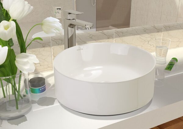 Invena Kos, kerámia munkalap mosogató 415x415x135 mm, fehér fényes, INV-CE-38-001-C