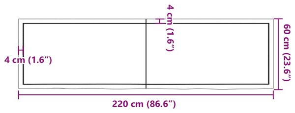 VidaXL kezeletlen tömör tölgyfa fali polc 220x60x(2-6) cm