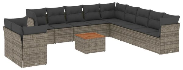 12 részes szürke polyrattan kerti ülőgarnitúra párnákkal