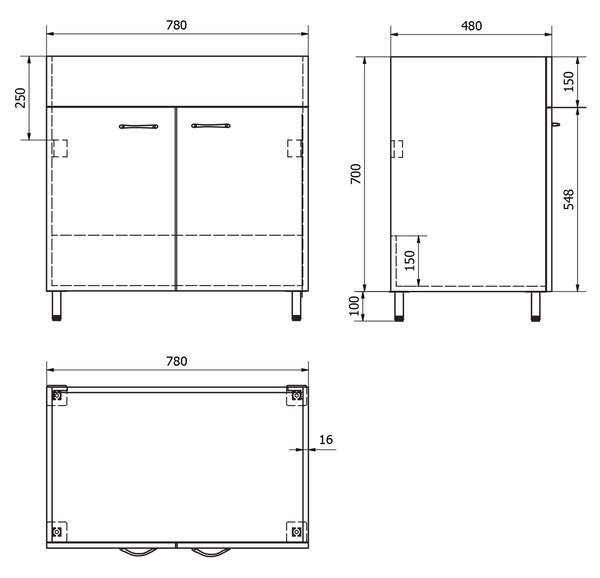 Aqualine Aqualine, Mosogató szekrény 78x70x48 cm, fehér, 57036