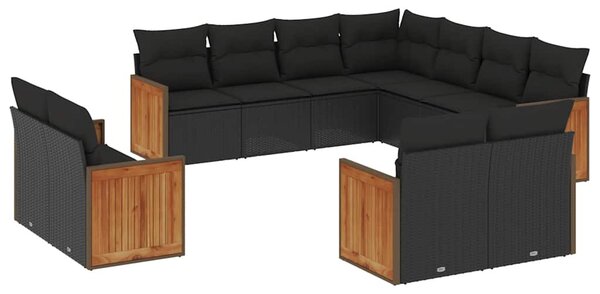 11 részes fekete polyrattan kerti ülőgarnitúra párnákkal