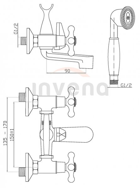 Invena Roma, kád csaptelep kézizuhany készlettel, króm, INV-BW-21-00S-L