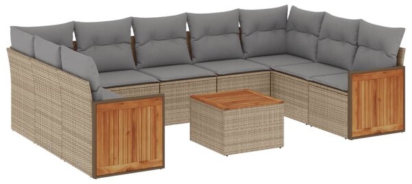 10 részes bézs polyrattan kerti ülőgarnitúra párnával