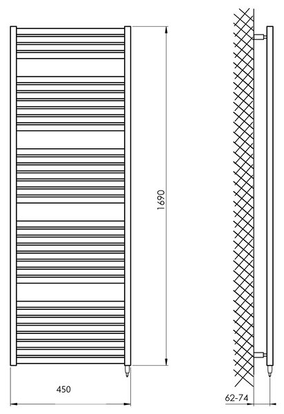 Aqualine Aqualine, TONDI-E elektromos fűtőelem, egyenes, 450x1690 mm, 600W, fekete matt, DE446T