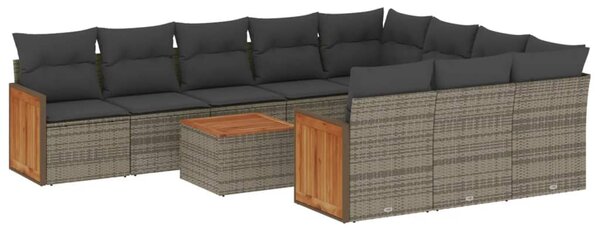 11 részes szürke polyrattan kerti ülőgarnitúra párnákkal