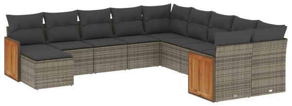 11 részes szürke polyrattan kerti ülőgarnitúra párnákkal