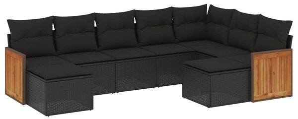 9 részes fekete polyrattan kerti ülőgarnitúra párnákkal