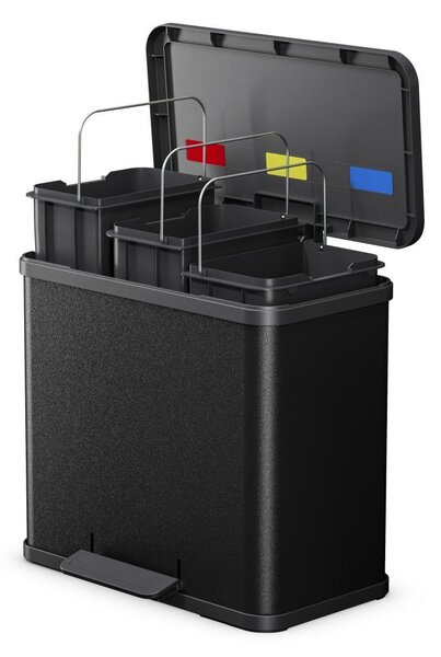 Hailo Oko Trio Plus pedálos szemetes, fekete, 3x9 L, L méret